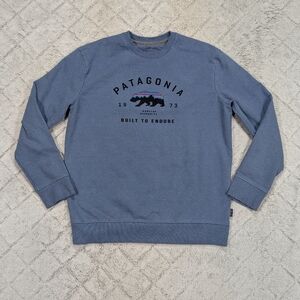 Patagonia Sweatshirt Mens M Blue Arched Fitz Roy Bear Uprisal Crew Outdoor Hike